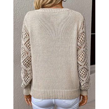 Hollow Out Sleeve Solid Color V Neck Ribbed Hem Sweater