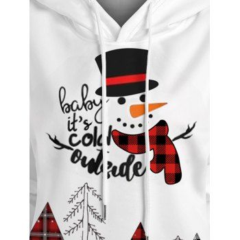 Christmas Tree Snowman Slogan Graphic Hoodie Drawstring Casual Xmas Hoodie