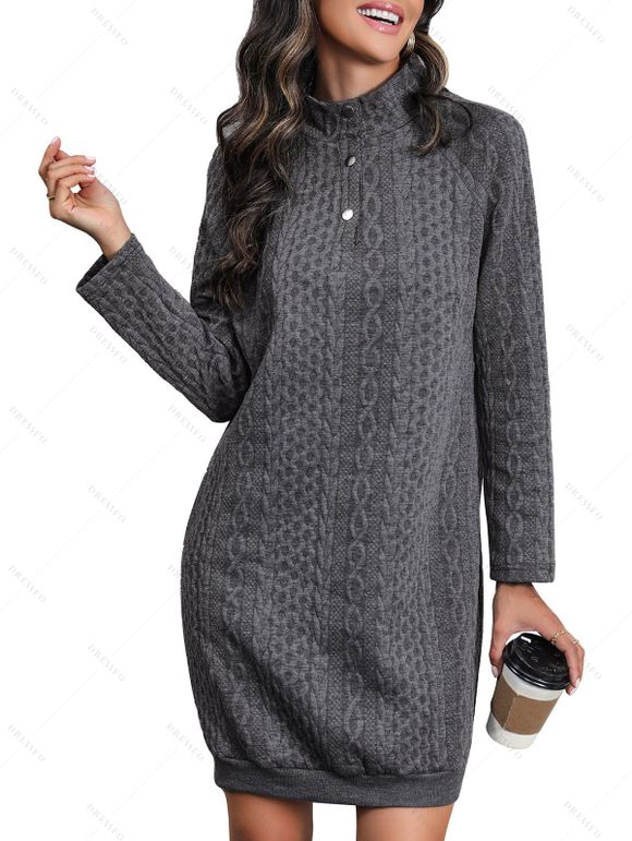 Mini Robe Texturée en Couleur Unie à Manches Raglan avec Bouton-pression - Gris XL | US 10