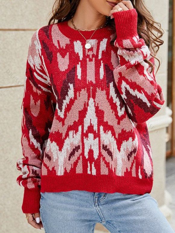 Pull de Noël Motif Géométrique à Goutte Epaule - Rouge XL | US 10