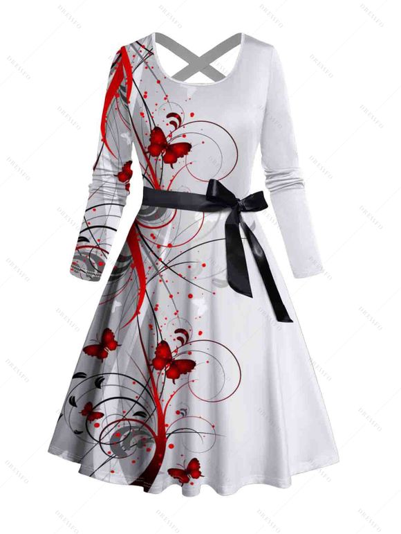 Robe D'Halloween Ceinturée Papillon Sang Imprimé à Manches Longues - Blanc M | US 6