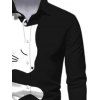 Chemise Boutonnée Chat Imprimé Bicolore à Manches Longues - Noir 5XL