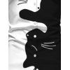 Chemise Boutonnée Chat Imprimé Bicolore à Manches Longues - Noir 5XL