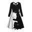 Robe D'Halloween Ceinturée Chat Imprimé Bicolore à Manches Longues - Noir XL | US 12