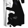 Robe D'Halloween Ceinturée Chat Imprimé Bicolore à Manches Longues - Noir S | US 4