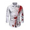 Halloween Blood Butterfly Print Cross Belted Long Sleeve Dress And Button Up Shirt Matching Outfit - Blanc S | US 4