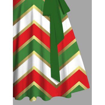 Christmas Sweetheart Neck Chevron Print Ruched Bust Tank Belt Festival Dress