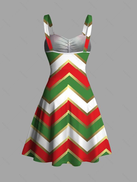 Robe de Fête Noël Froncée sur la Poitrine avec Col en Cœur Imprimé Chevron et Ceinture - multicolor M | US 6
