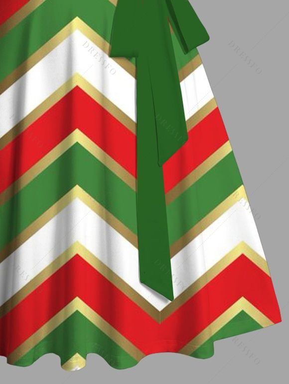 Robe de Fête Noël Froncée sur la Poitrine avec Col en Cœur Imprimé Chevron et Ceinture - multicolor M | US 6