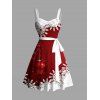 Christmas Sweetheart Neck Snowflake Bell Contrast Print Ruched Bust Tank Belt Festival Dress