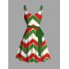 Robe de Fête Noël Froncée sur la Poitrine avec Col en Cœur Imprimé Chevron et Ceinture - multicolor S | US 4