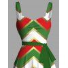 Robe de Fête Noël Froncée sur la Poitrine avec Col en Cœur Imprimé Chevron et Ceinture - multicolor S | US 4
