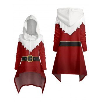 Christmas 3D Print High Low Drop Shoulder Hoodie And Long Sleeve Button Down Shirt Matching Outfit