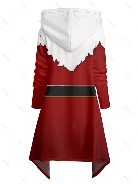 Sweat à Capuche de Noël 3D Imprimé Haut Bas en Couleur Contrastée à Goutte Epaule - Rouge foncé M | US 6