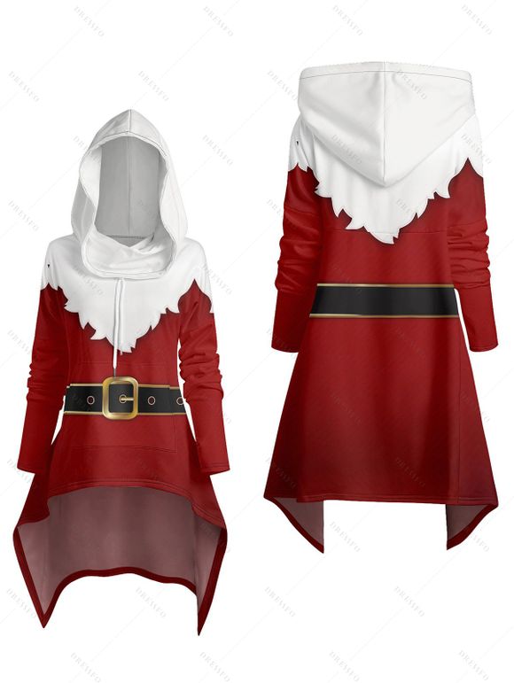 Sweat à Capuche de Noël 3D Imprimé Haut Bas en Couleur Contrastée à Goutte Epaule - Rouge foncé M | US 6
