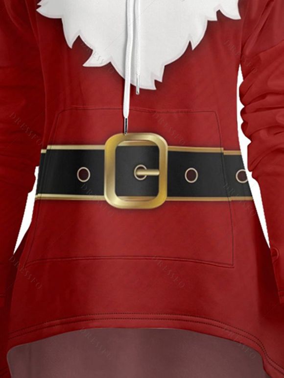 Sweat à Capuche de Noël 3D Imprimé Haut Bas en Couleur Contrastée à Goutte Epaule - Rouge foncé M | US 6