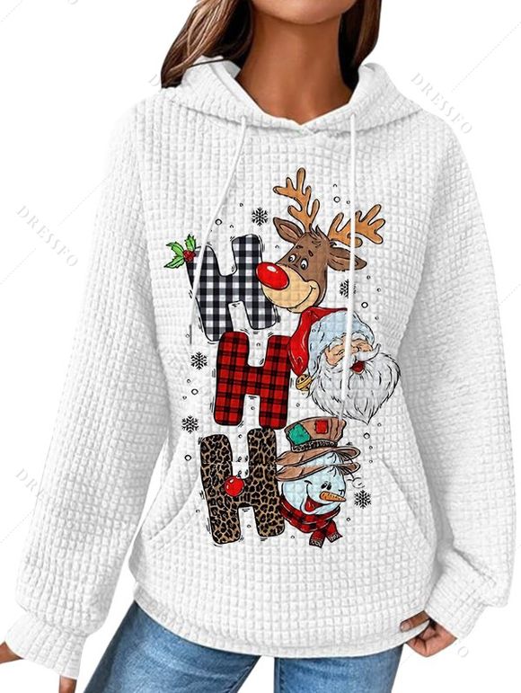 Sweat à Capuche Imprimé Élément de Noël avec Poche Kangourou - Blanc S | US 4