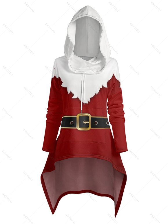 Christmas 3D Print High Low Drop Shoulder Hoodie And Long Sleeve Button Down Shirt Matching Outfit - Rouge foncé S | US 4