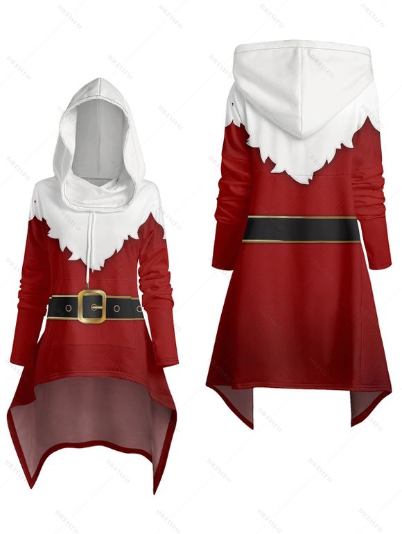 Christmas 3D Print High Low Drop Shoulder Hoodie And Long Sleeve Button Down Shirt Matching Outfit - Rouge foncé S | US 4