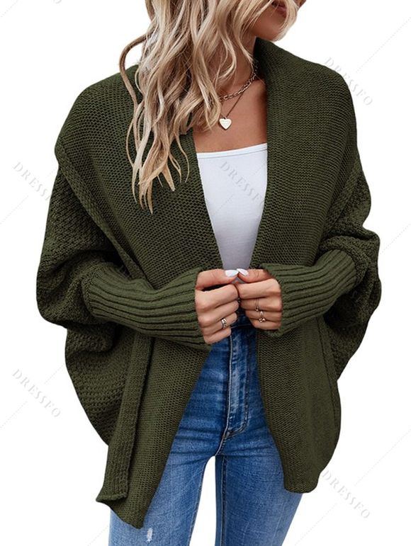 Cardigan en Tricot Ouvert en Avant en Couleur Unie à Manches Chauve-souris - Vert profond XL | US 10