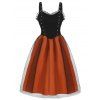 Gothic Colorblock Lace Ruffle Mesh Grommet A Line Dress And Chunky Sole Zipper Boots Halloween Earrings Outfit - Orange S | US 4