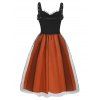 Gothic Colorblock Lace Ruffle Mesh Grommet A Line Dress And Chunky Sole Zipper Boots Halloween Earrings Outfit - Orange S | US 4