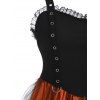 Gothic Colorblock Lace Ruffle Mesh Grommet A Line Dress And Chunky Sole Zipper Boots Halloween Earrings Outfit - Orange S | US 4