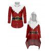 Christmas 3D Print High Low Drop Shoulder Hoodie And Long Sleeve Button Down Shirt Matching Outfit - Rouge foncé S | US 4