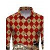 Checkerboard Cat Clock Vintage Pattern Belted Mini Dress And Long Sleeve Button Down Shirt Matching Outfit - café lumière S | US 4