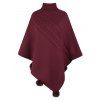 Châle Cape Pull-over en Tricot à Câble avec Pompon à Col Roulé - Rouge foncé ONE SIZE