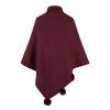 Châle Cape Pull-over en Tricot à Câble avec Pompon à Col Roulé - Rouge foncé ONE SIZE