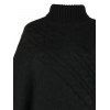 Châle Cape Pull-over en Tricot à Câble avec Pompon à Col Roulé - Noir ONE SIZE