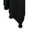 Châle Cape Pull-over en Tricot à Câble avec Pompon à Col Roulé - Noir ONE SIZE