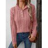 Pull à Capuche Vintage Epais en Tricot à Câble à Demi-Boutons - Rose clair XL | US 10