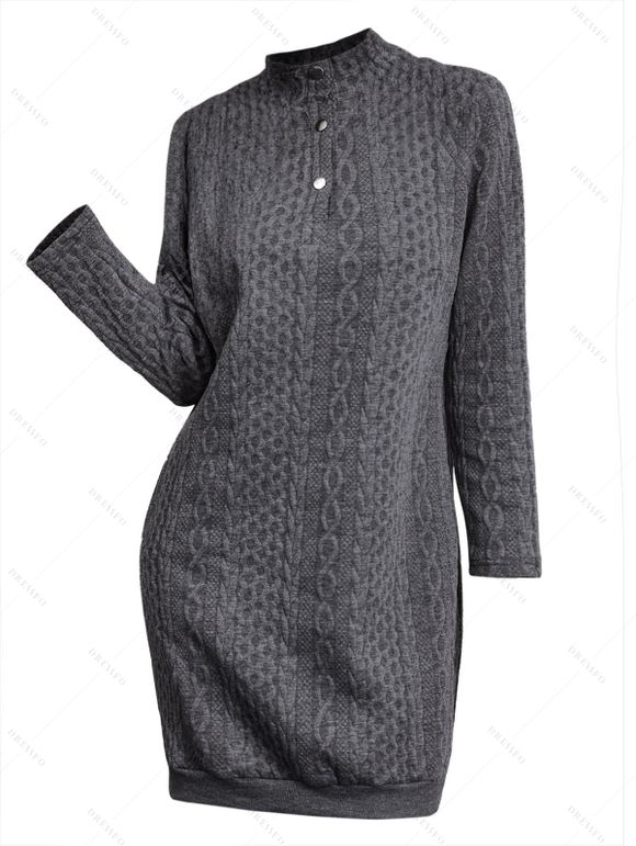 Mini Robe Texturée en Couleur Unie à Manches Raglan avec Bouton-pression - Gris L | US 8
