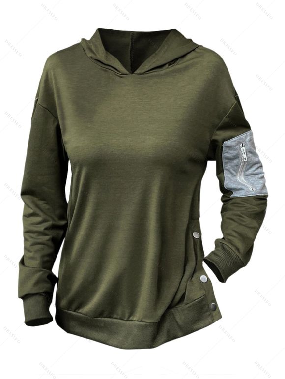 Haut à Capuche Jointif Contrasté avec Bouton-Pression à Manches Longues - Vert profond XL | US 10