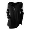 T-shirt Décontracté Anneau en O à Manches Raglan en Dentelle - Noir M | US 6