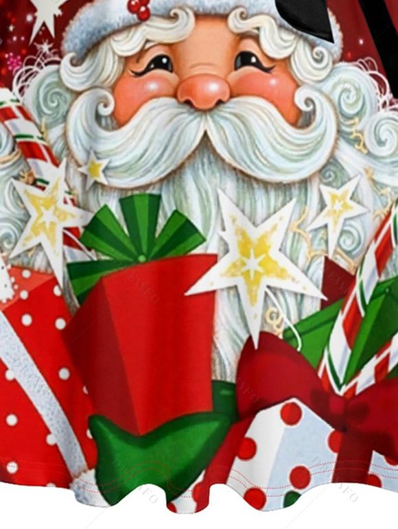 Robe Mi-Longue Ligne A Ceinturée Croisé Père Noël Imprimé à Taille Haute - Rouge L | US 8-10