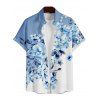 Chemise Décontractée Fleurie Imprimée Boutonnée à Manches Roulées pour Homme - Bleu clair 2XL