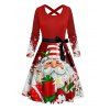 Santa Claus Print Crisscross Bowknot Belted Dress and Button Up Xmas Shirt Outfit - Rouge S | US 4