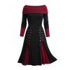 Gothic Off The Shoulder Contrast Patchwork Lace Up Dress And Over The Knee Boots Heart Rose Rivet Drop Earrings Outfit - Noir S | US 4