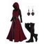 Colorblock High Split Belted Long Sleeve Hooded Dress Set And Lace Up Over The Knee Boots Heart Shape Drop Earrings Outfit - Rouge foncé S | US 4