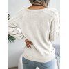 Cable Knit Mock Button Raglan Sleeve Sweater And Topstitching Pockets Zipper Fly Long Flare Jeans Moon Cat Chain Necklace Outfit - Blanc S | US 4