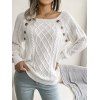 Cable Knit Mock Button Raglan Sleeve Sweater And Topstitching Pockets Zipper Fly Long Flare Jeans Moon Cat Chain Necklace Outfit - Blanc S | US 4