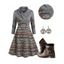 Ethnic Geometric Heathered Mock Button Dress And Rivet Buckle Strap Chunky Heel Punk Boots Life Tree Hoop Earrings Outfit - café S | US 4