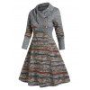 Ethnic Geometric Heathered Mock Button Dress And Rivet Buckle Strap Chunky Heel Punk Boots Life Tree Hoop Earrings Outfit - café S | US 4