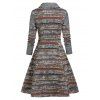 Ethnic Geometric Heathered Mock Button Dress And Rivet Buckle Strap Chunky Heel Punk Boots Life Tree Hoop Earrings Outfit - café S | US 4