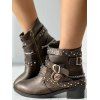 Ethnic Geometric Heathered Mock Button Dress And Rivet Buckle Strap Chunky Heel Punk Boots Life Tree Hoop Earrings Outfit - café S | US 4