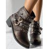 Ethnic Geometric Heathered Mock Button Dress And Rivet Buckle Strap Chunky Heel Punk Boots Life Tree Hoop Earrings Outfit - café S | US 4