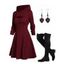 Hooded Cable Knit Arm Warmer Sweater Mini Dress And Lace Up Over The Knee Boots Gothic Rose Drop Earrings Outfit - Rouge foncé S | US 4